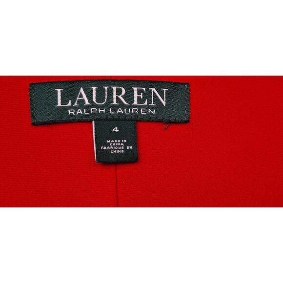 Lauren Ralph Lauren Bell Sleeve Faux Wrap Red Dress Surplice V Neckline Size 4 - Picture 8 of 12